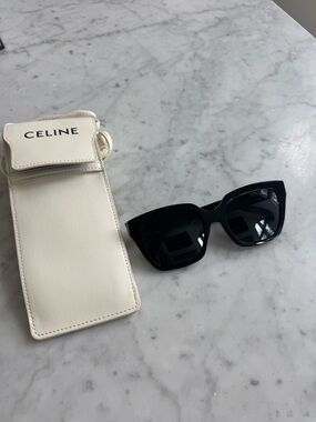Celine Glossy Black Square Sunglasses with Cream Case